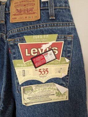 Vintage 1990’s  Euro Fit Levis 535, Straight Leg, Deadstock NWT, Size 28x34
